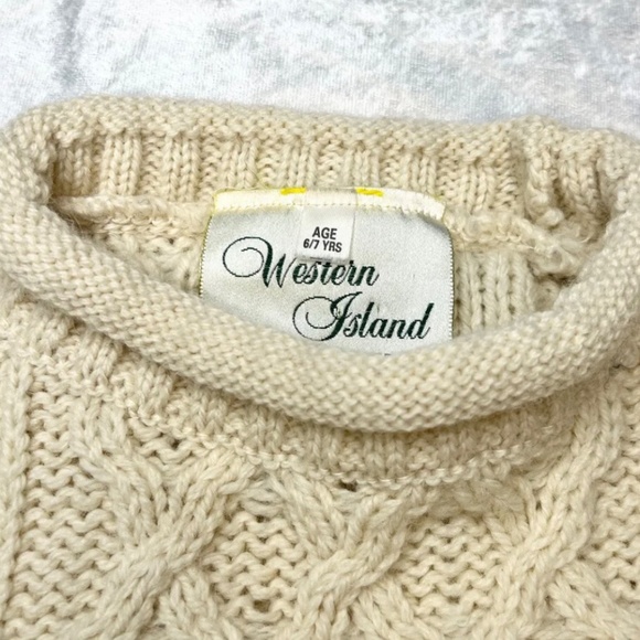 Vtg Western Island Sweater Company Ireland Ivory Wool Sweater Child Age 6/7 Yrs - Picture 5 of 16